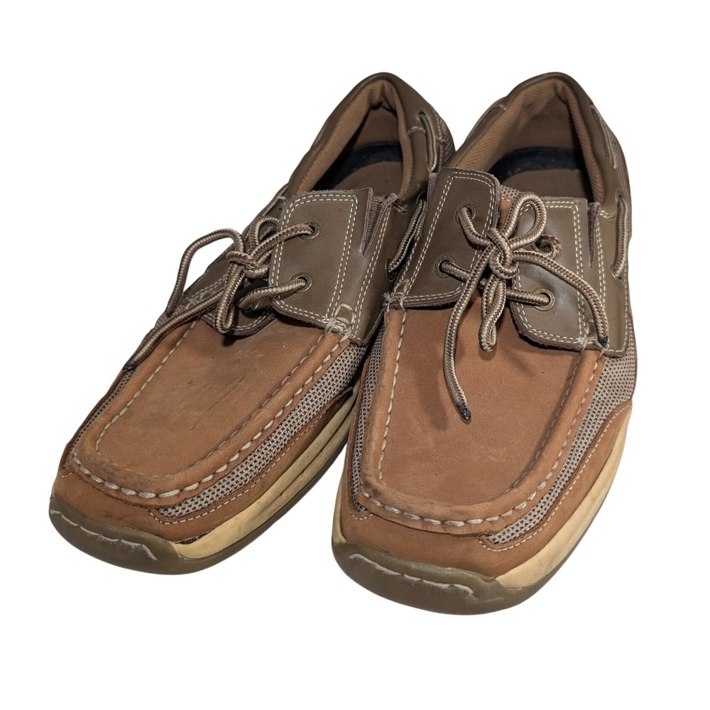 Thom McAn Mens Brown Leather Mesh Boat Shoes Moc Toe Loafers Size 10 KF17940